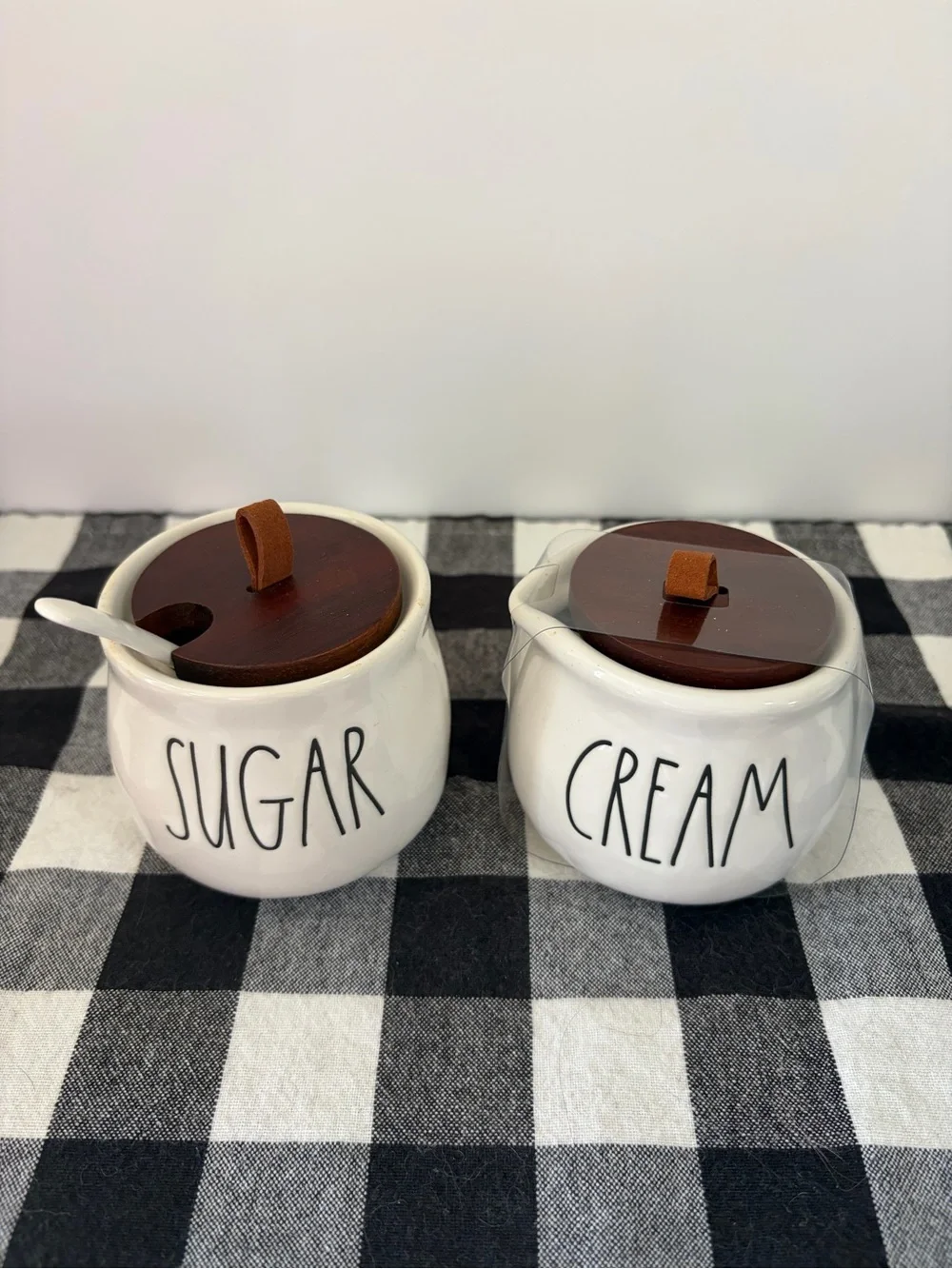 Rae Dunn White Ceramic Sugar & Cream Set with Brown Lids